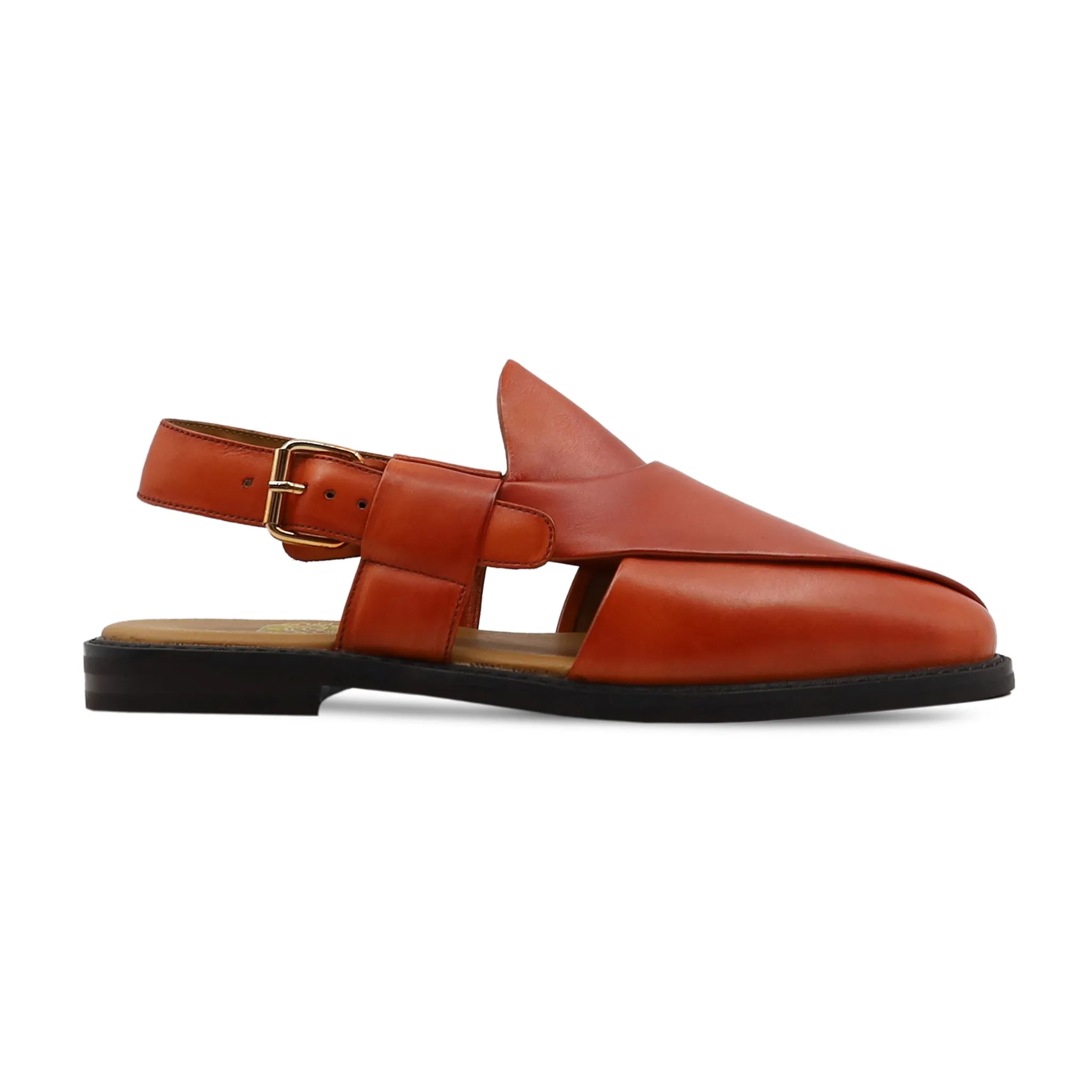 Persog - Men's Orange Calf Leather Sandal