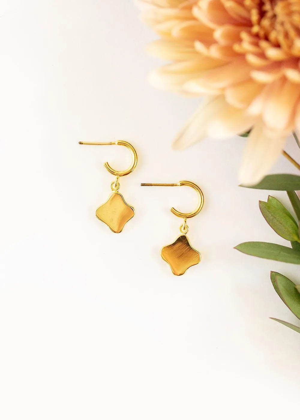 Petite Charm Hoops | Gold Flower