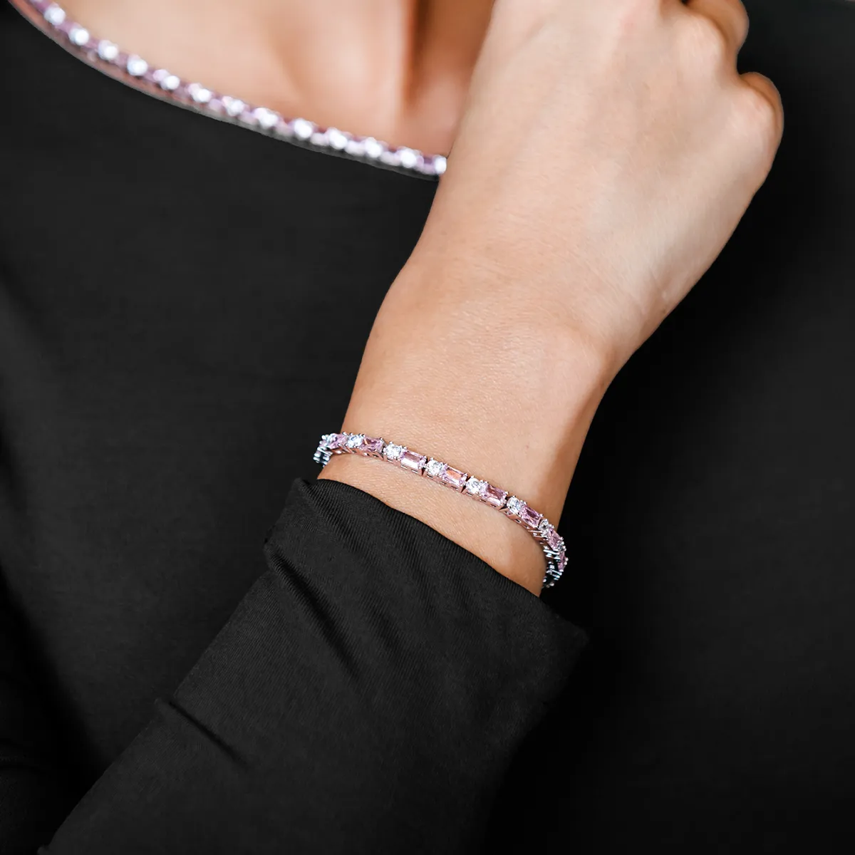 Pink Diamond Baguette Tennis Bracelet