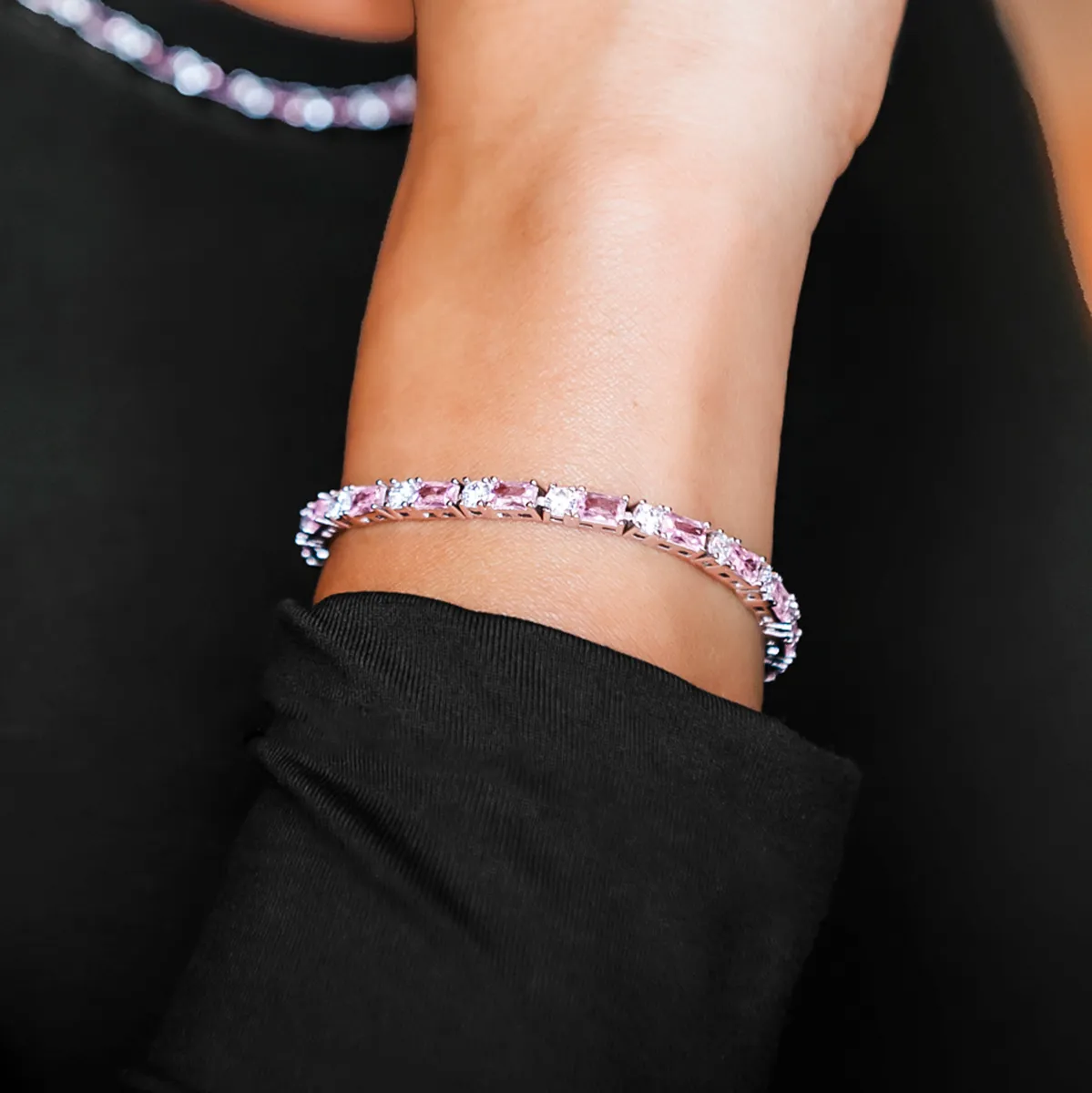 Pink Diamond Baguette Tennis Bracelet