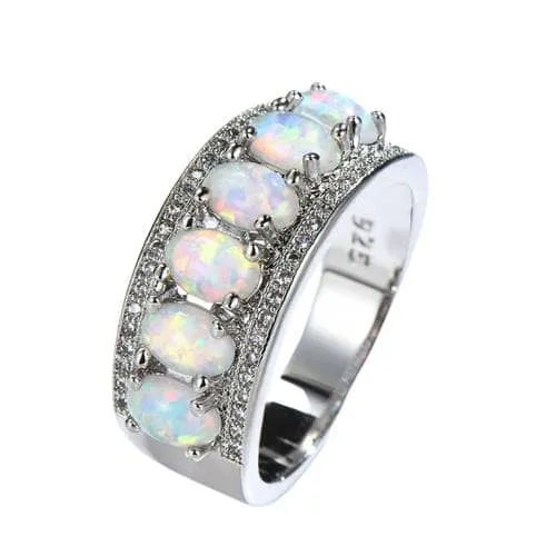 Promise Love Big White Fire Opal Stone Ring - 925 Sterling Silver