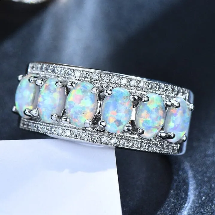 Promise Love Big White Fire Opal Stone Ring - 925 Sterling Silver