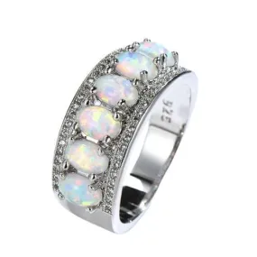 Promise Love Big White Fire Opal Stone Ring - 925 Sterling Silver