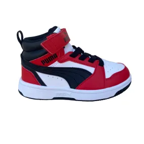 Puma boys' high shoe with lace and strap Rebound V6 AC PS 393832-03 white-black-red