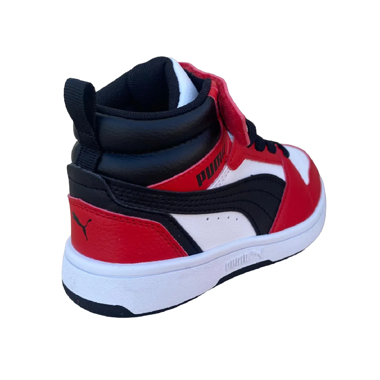 Puma boys' high shoe with lace and strap Rebound V6 AC PS 393832-03 white-black-red