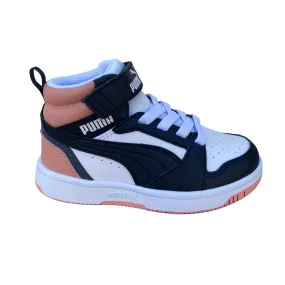 Puma girls' high shoe with lace and strap Rebound V6 AC PS 393832-07 white-black-pink