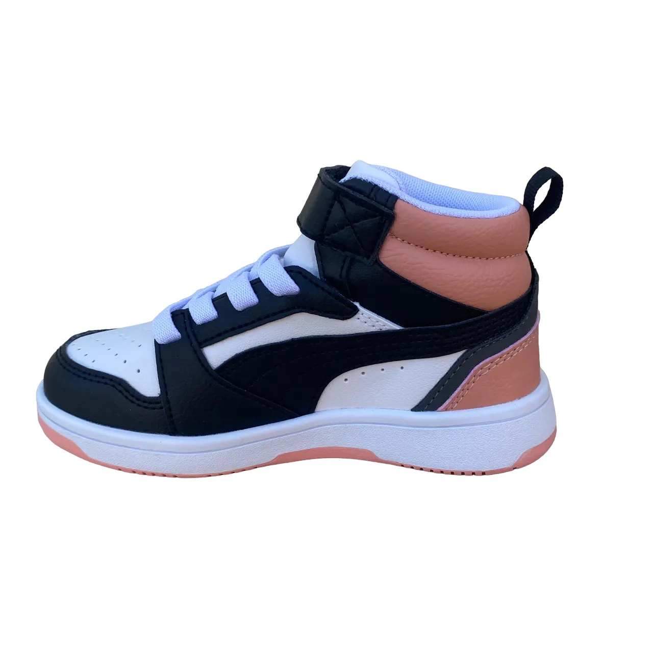 Puma girls' high shoe with lace and strap Rebound V6 AC PS 393832-07 white-black-pink