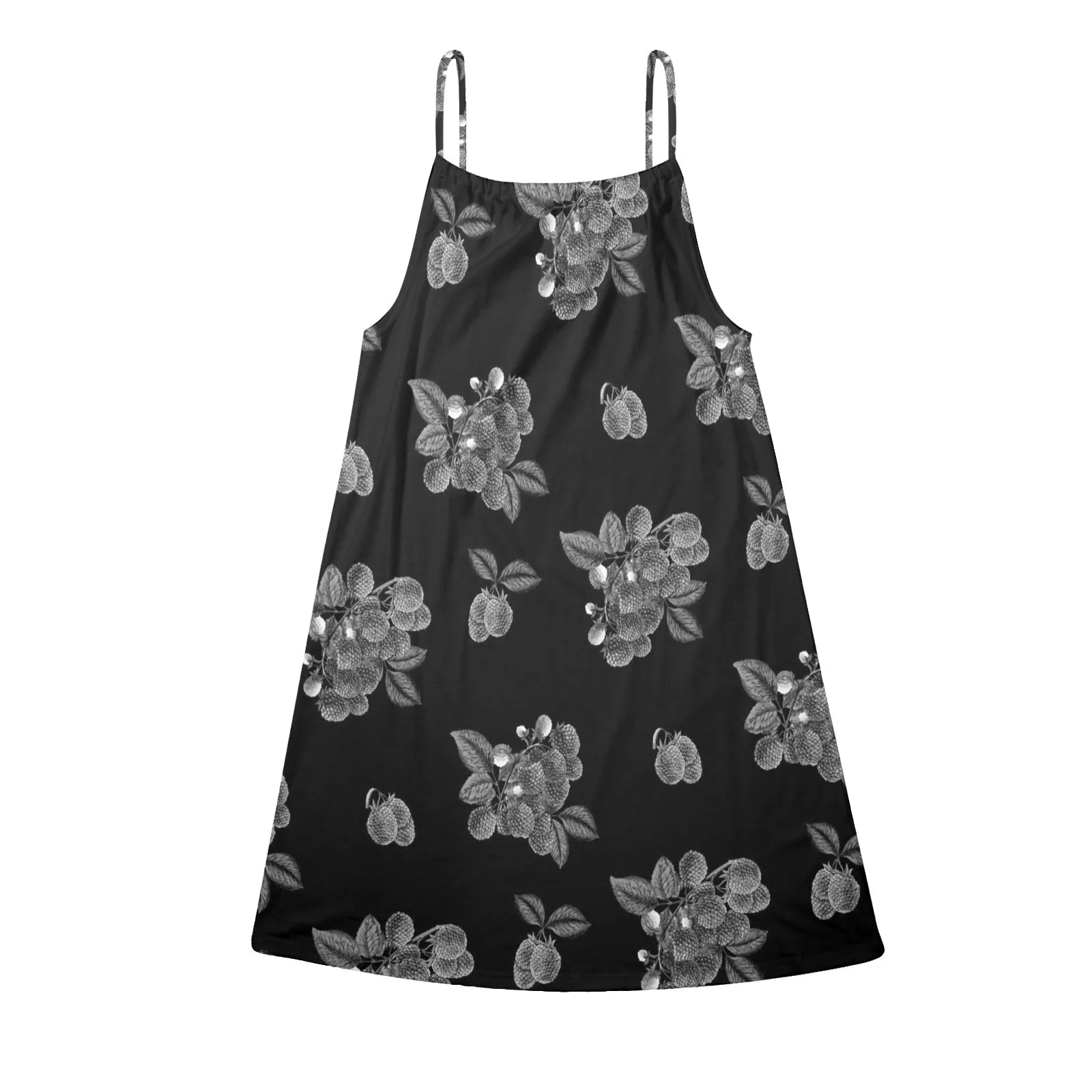 raspberry bw print Drawstring Neck Sleeveless Dress (Model D68)