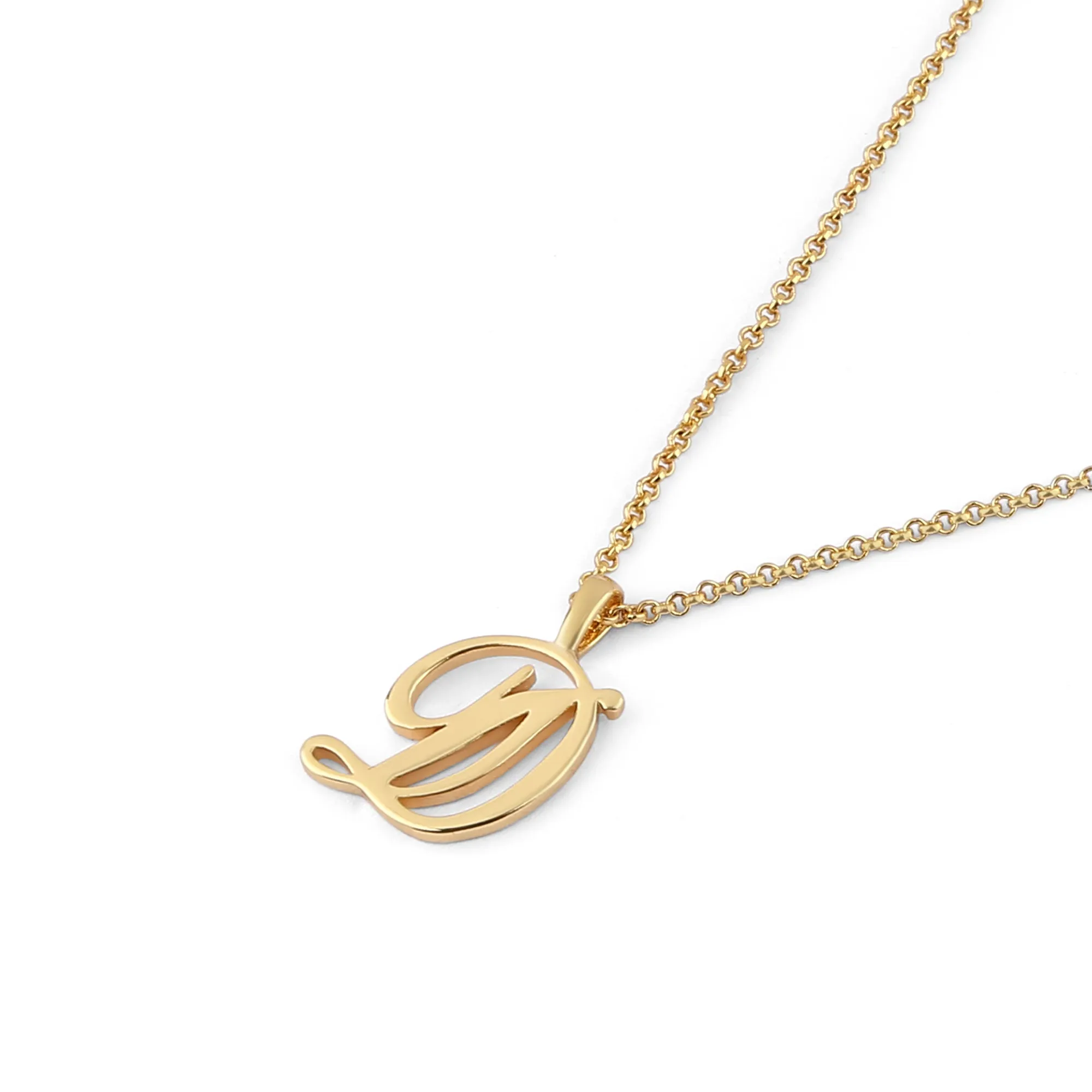 Real Gold-plated Script (D) Initial Pendant Necklace Gold