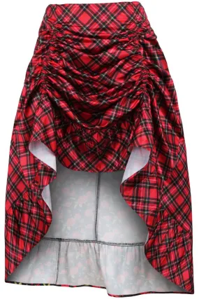 Red Plaid Satin Adjustable High Low Skirt