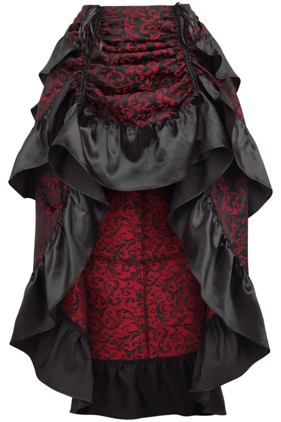 Red/Black Brocade Adjustable High Low Bustle Skirt