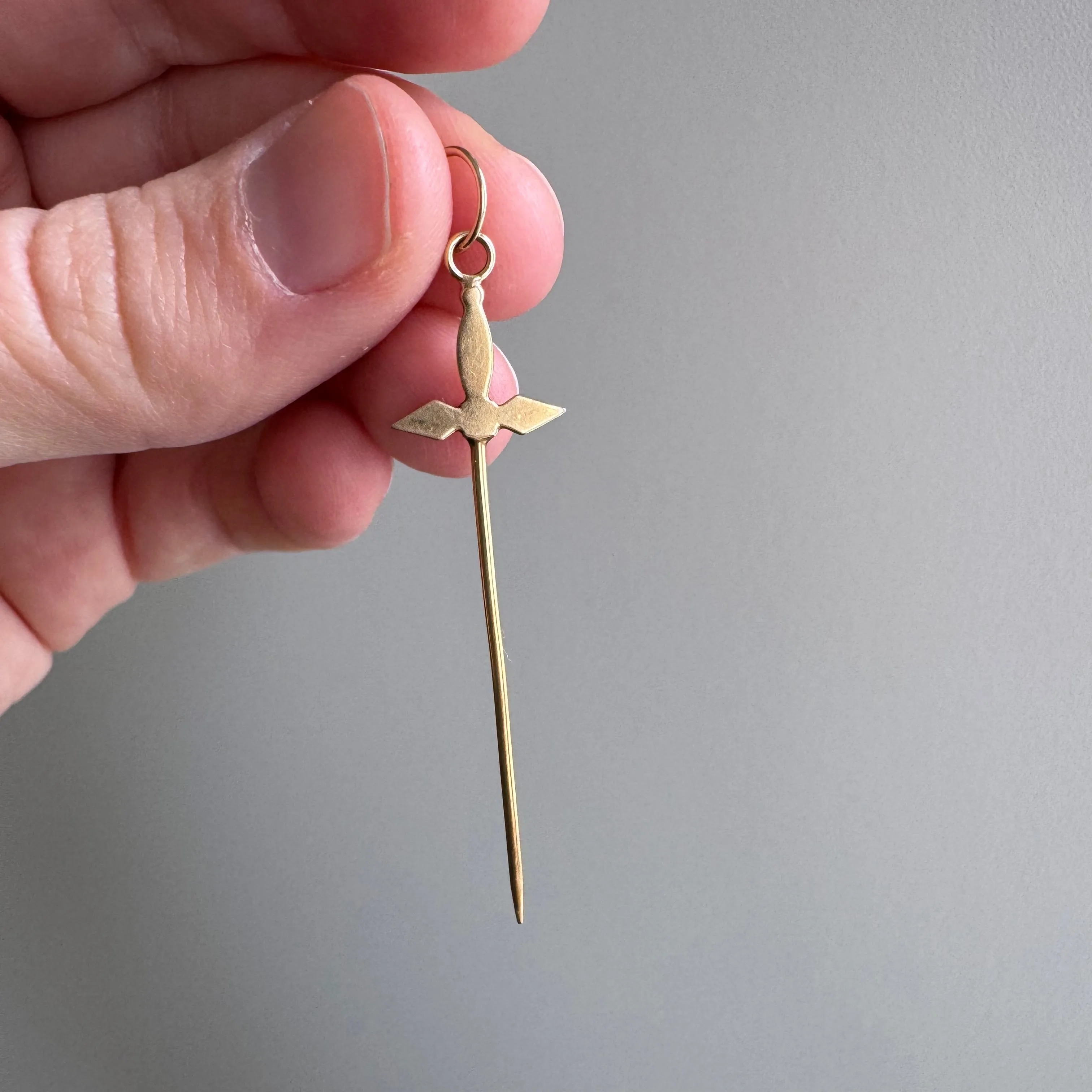 reimagined A N T I Q U E // helpful sword / 14k yellow gold turquoise and seed pearl sword toothpick pendant / a hat pin conversion pendant