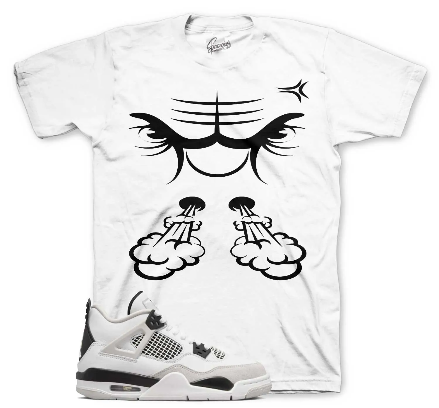 Retro 4 Military Black Shirt - Raging Face - White