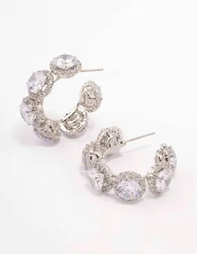 Rhodium Round Cubic Zirconia Small Hoop Earrings