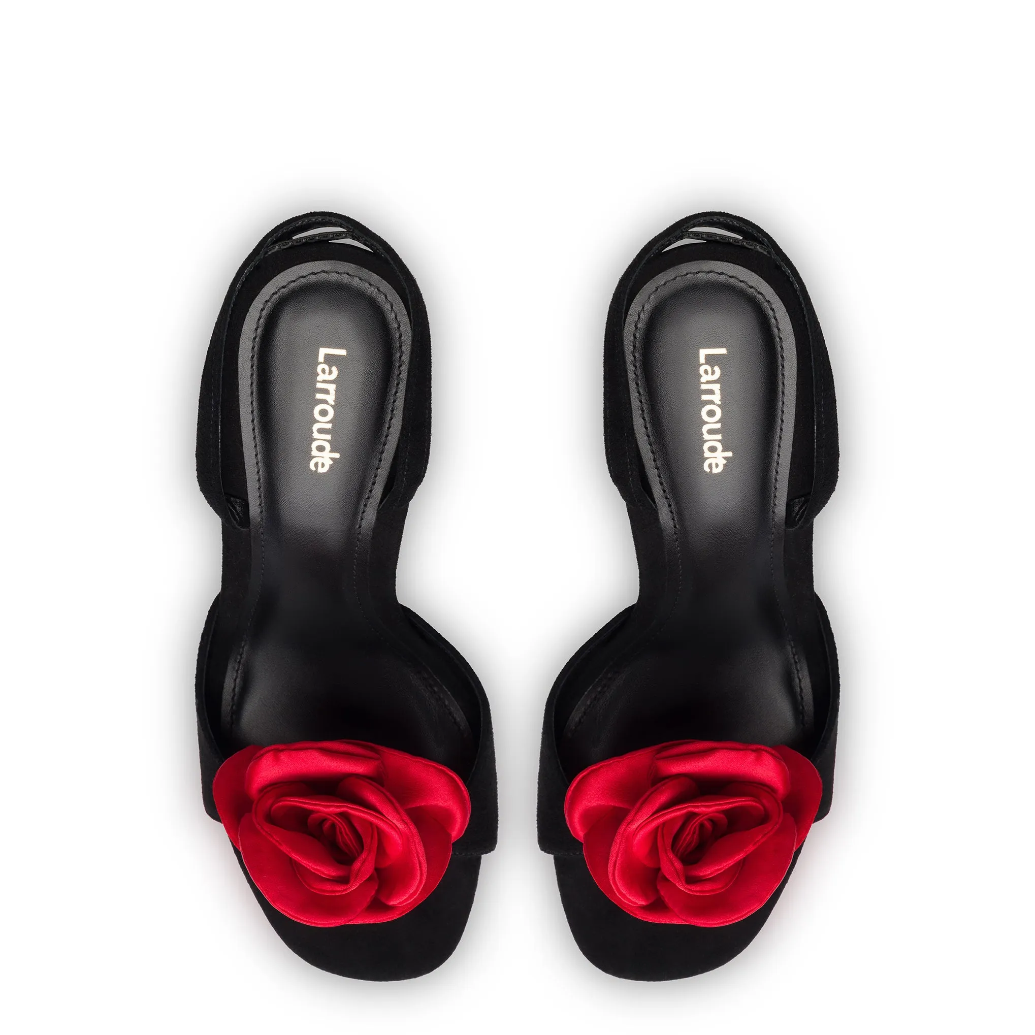 Salma Sandal In Black Suede and Scarlet Satin