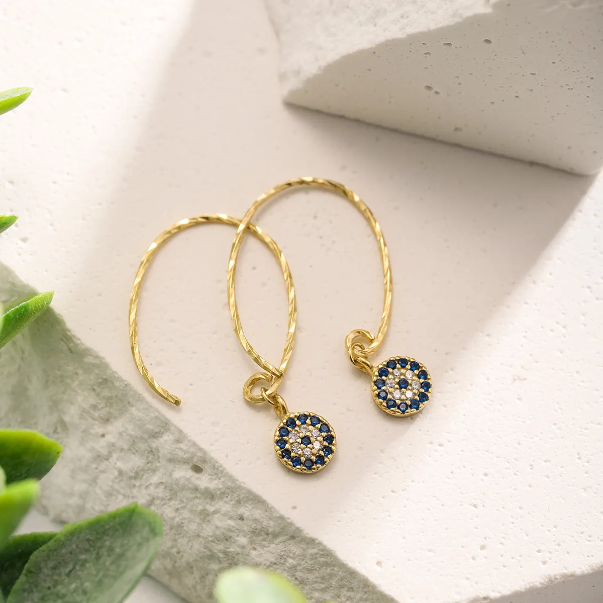 Sapphire Diamond Round Drop Large Hoops Earrings