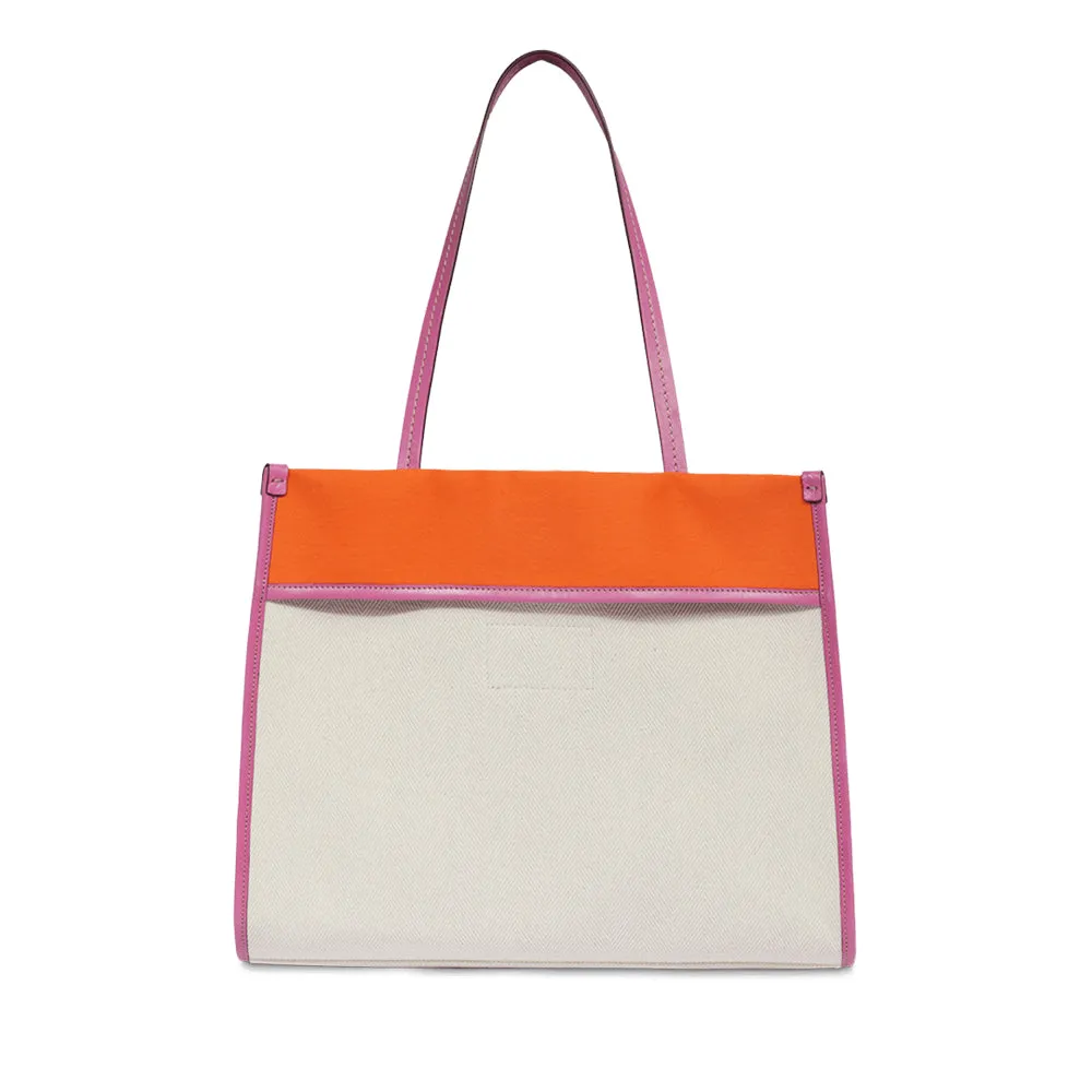 Shopping Bag THE BRIDGE linea Elisa in Cotone e Pelle Naturale Arancione e Rosa