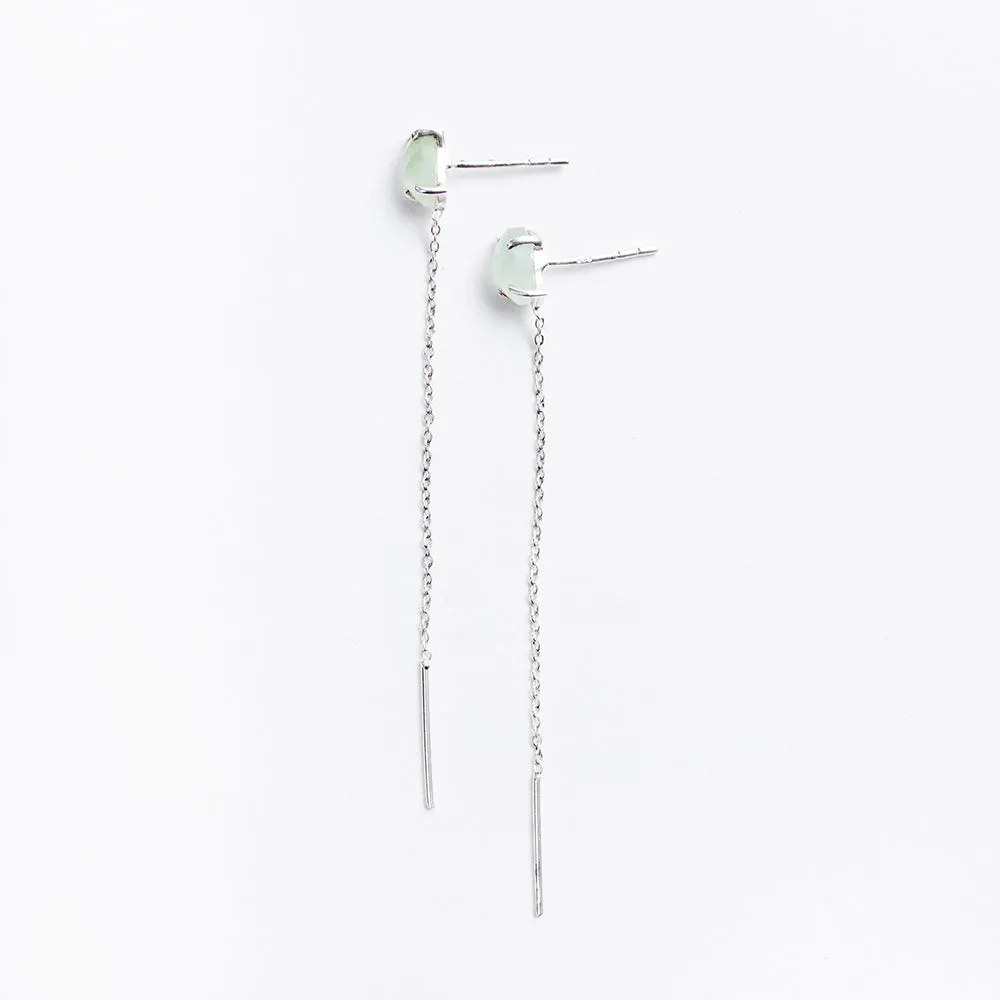 Silver Semi Precious Stud with Chain Earrings