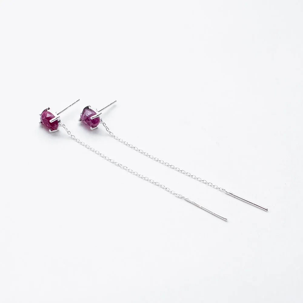 Silver Semi Precious Stud with Chain Earrings