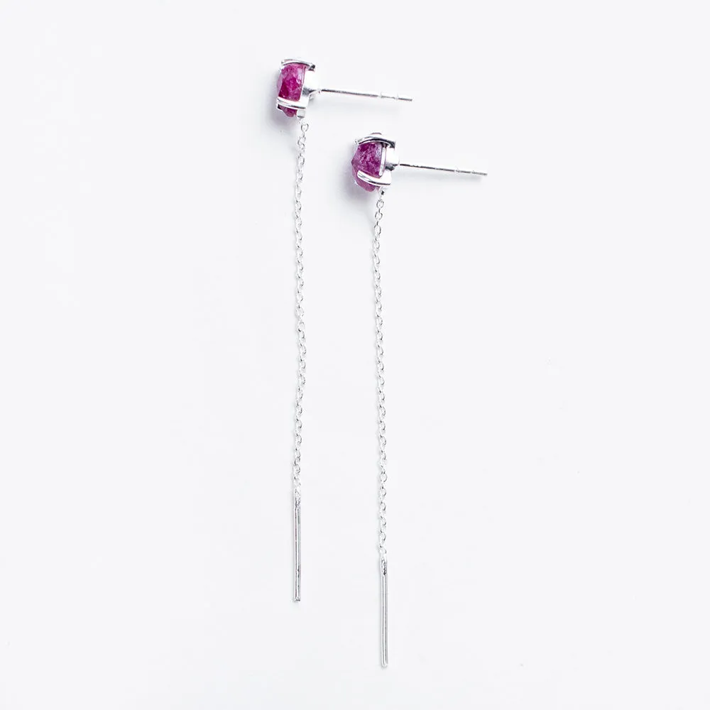 Silver Semi Precious Stud with Chain Earrings