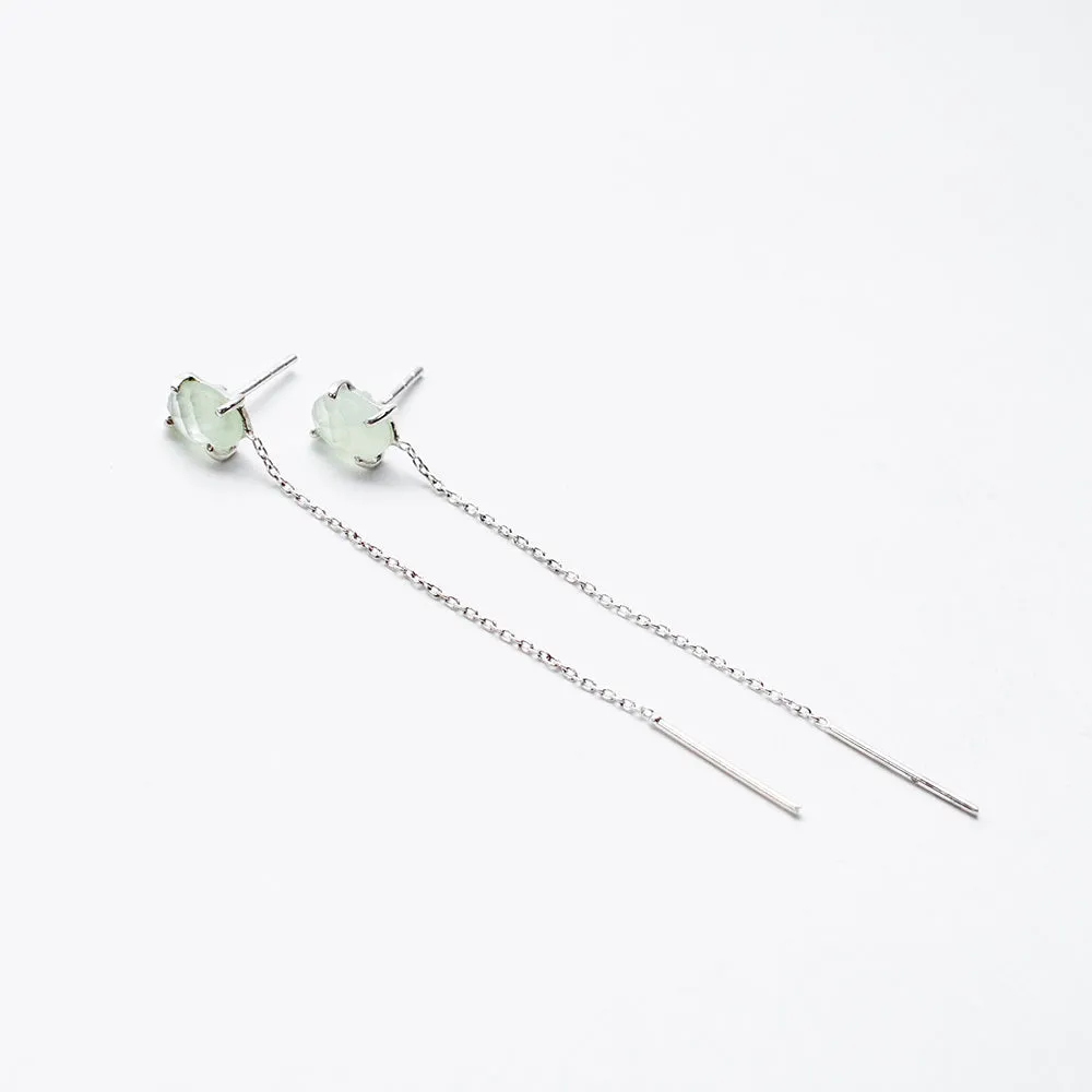 Silver Semi Precious Stud with Chain Earrings