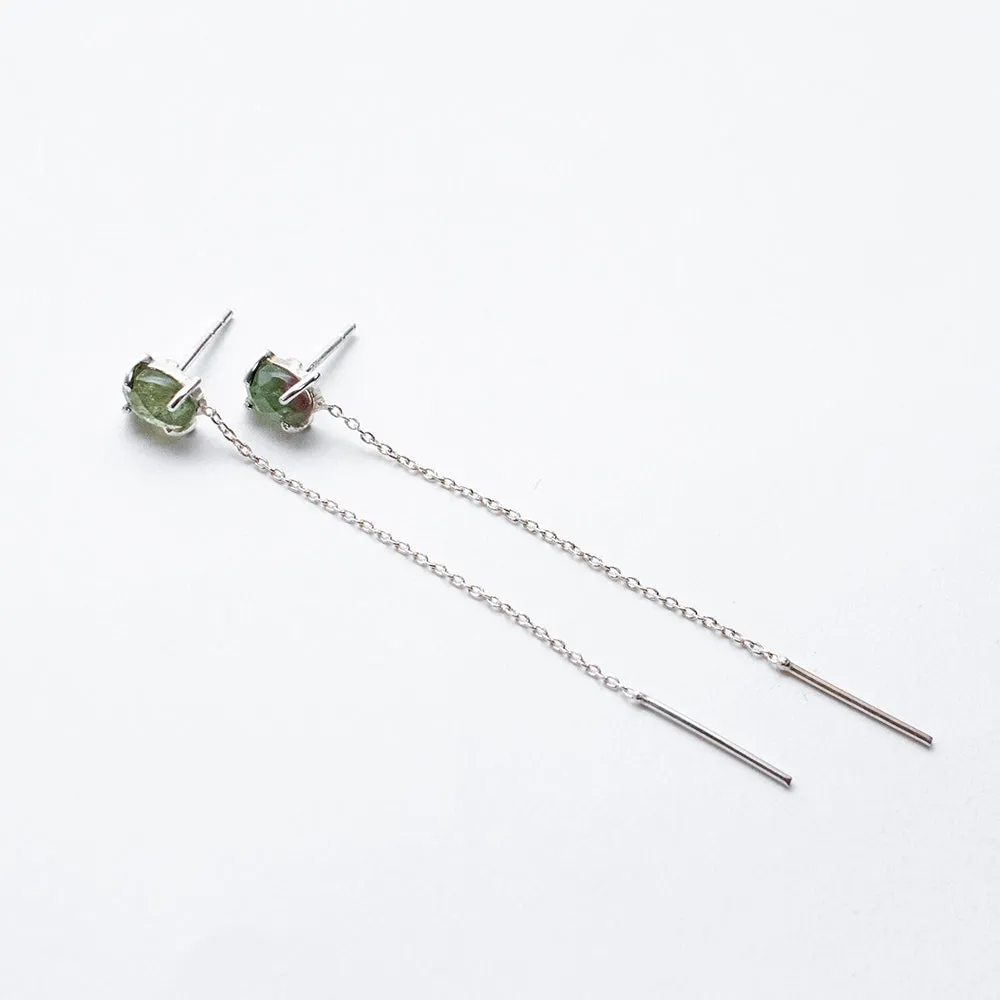 Silver Semi Precious Stud with Chain Earrings