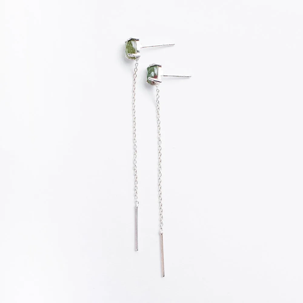 Silver Semi Precious Stud with Chain Earrings