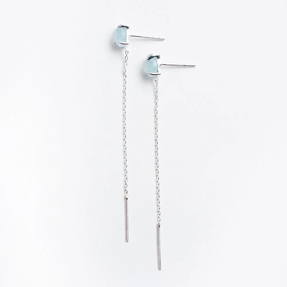 Silver Semi Precious Stud with Chain Earrings