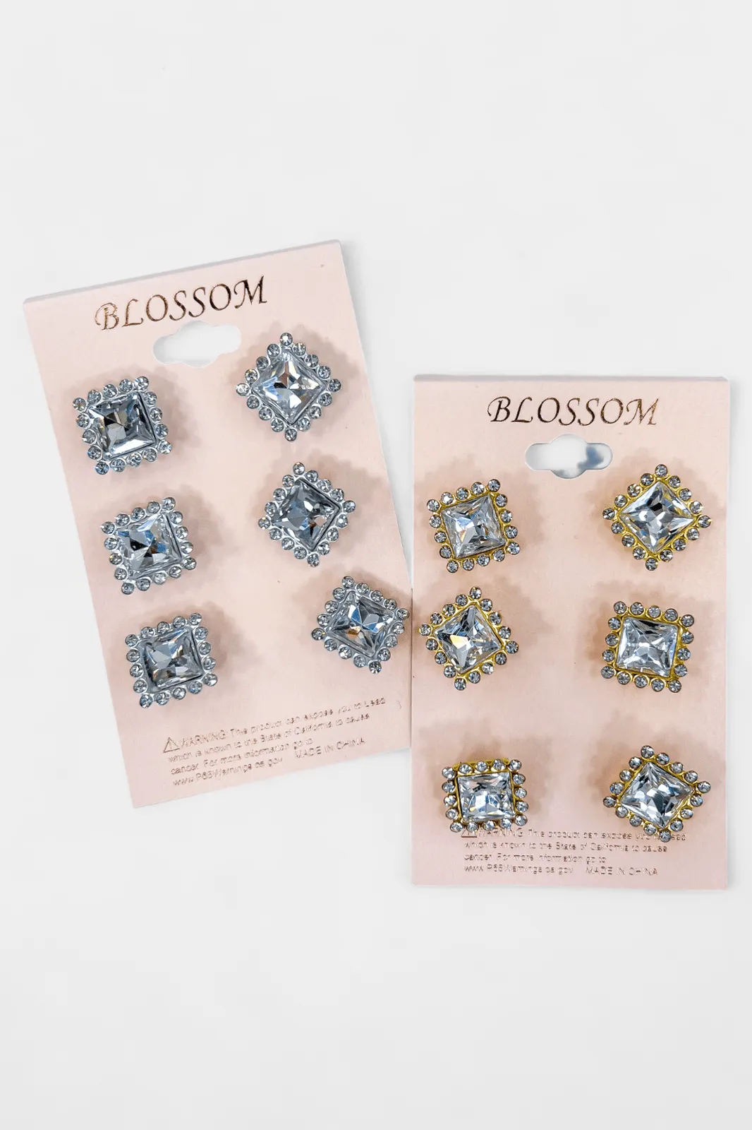 Silver Square Rhinestone Stud Earrings