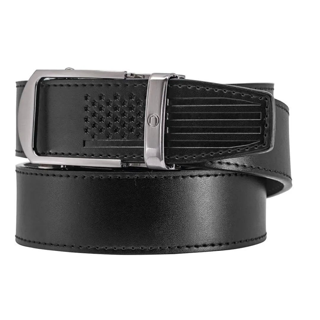 Smooth Black USA Flag Tip Belt Debossed