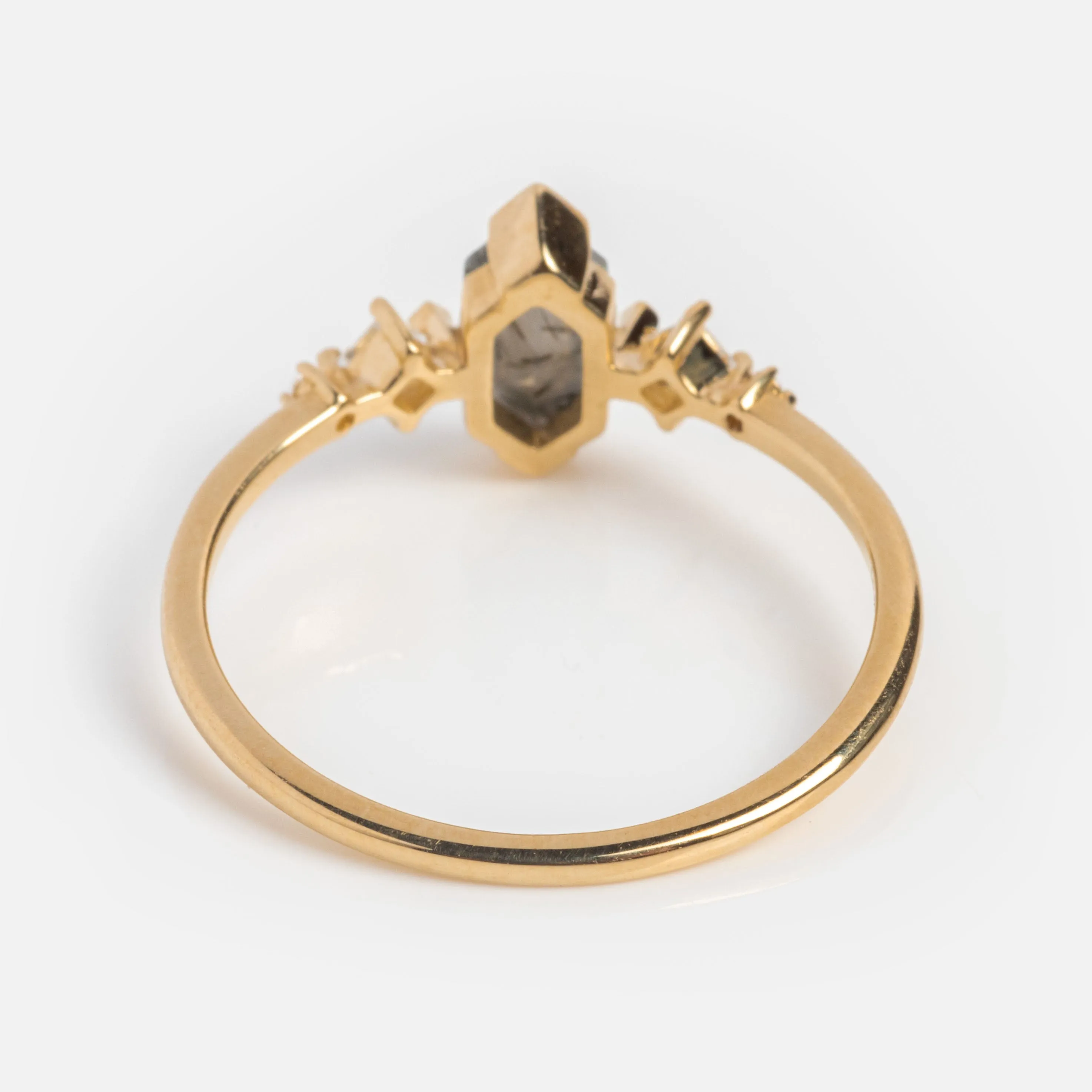 Solid Gold Black Rutilated Quartz Hexagon Ring for Strength