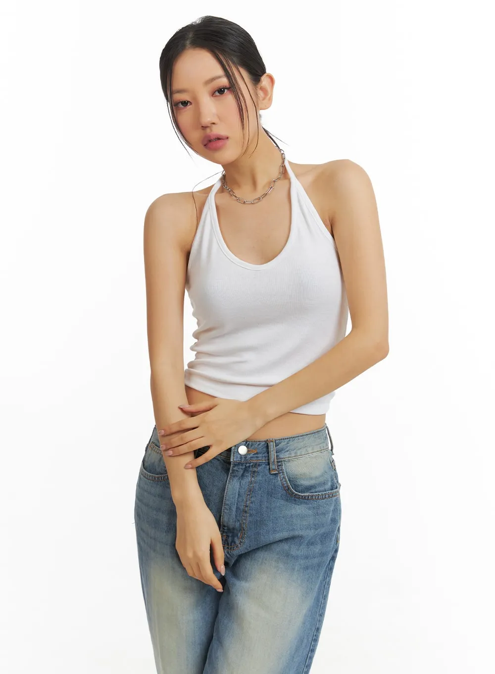 Solid Halter Crop Top CJ425