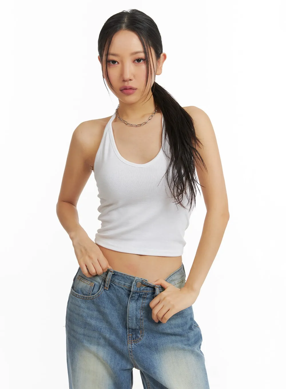 Solid Halter Crop Top CJ425