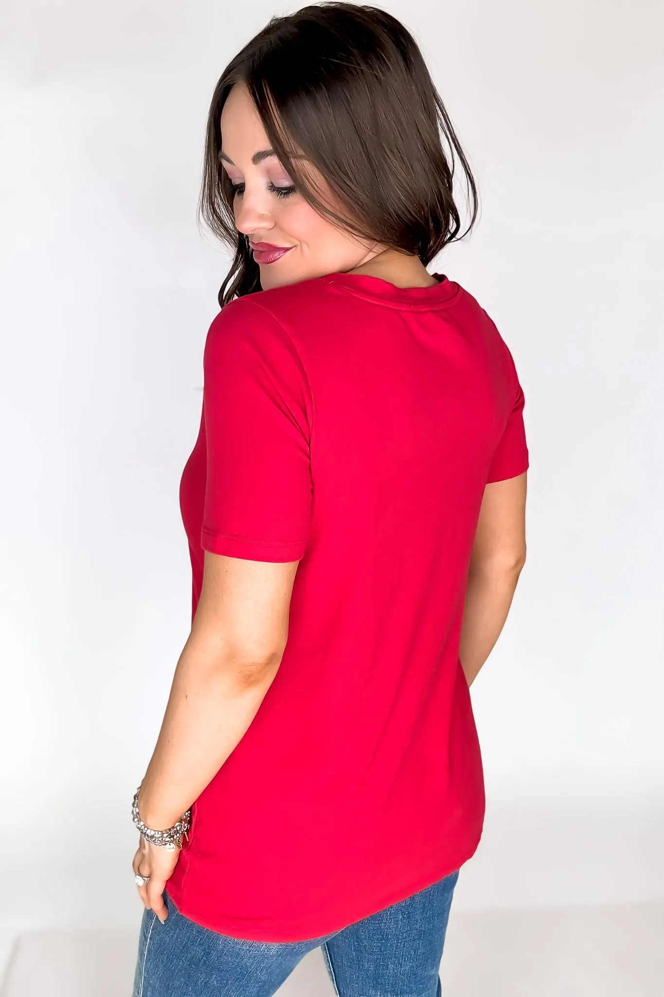 SR Basic Cotton Ruby V-Neck Short Sleeve Tee Shirt