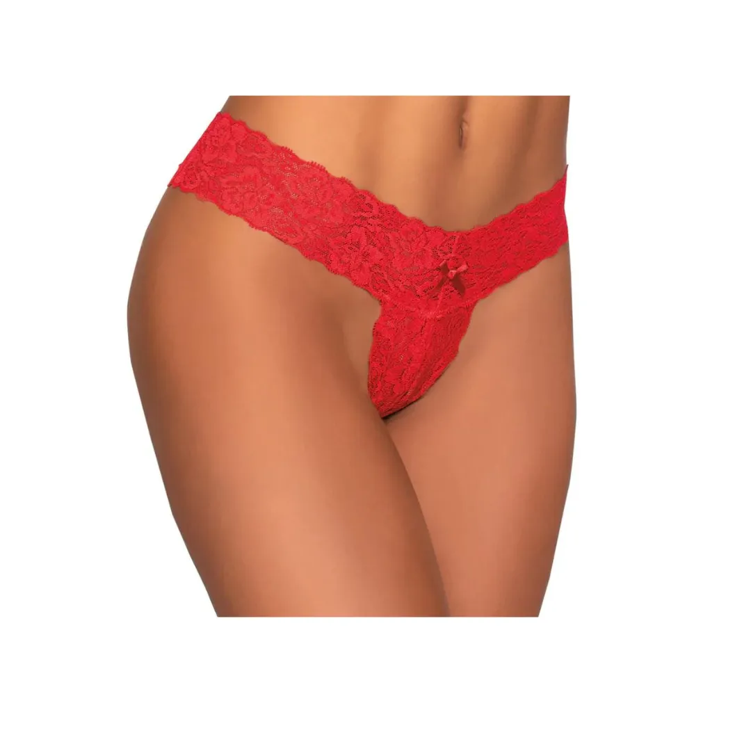 Stretch Lace Open Crotch Thong