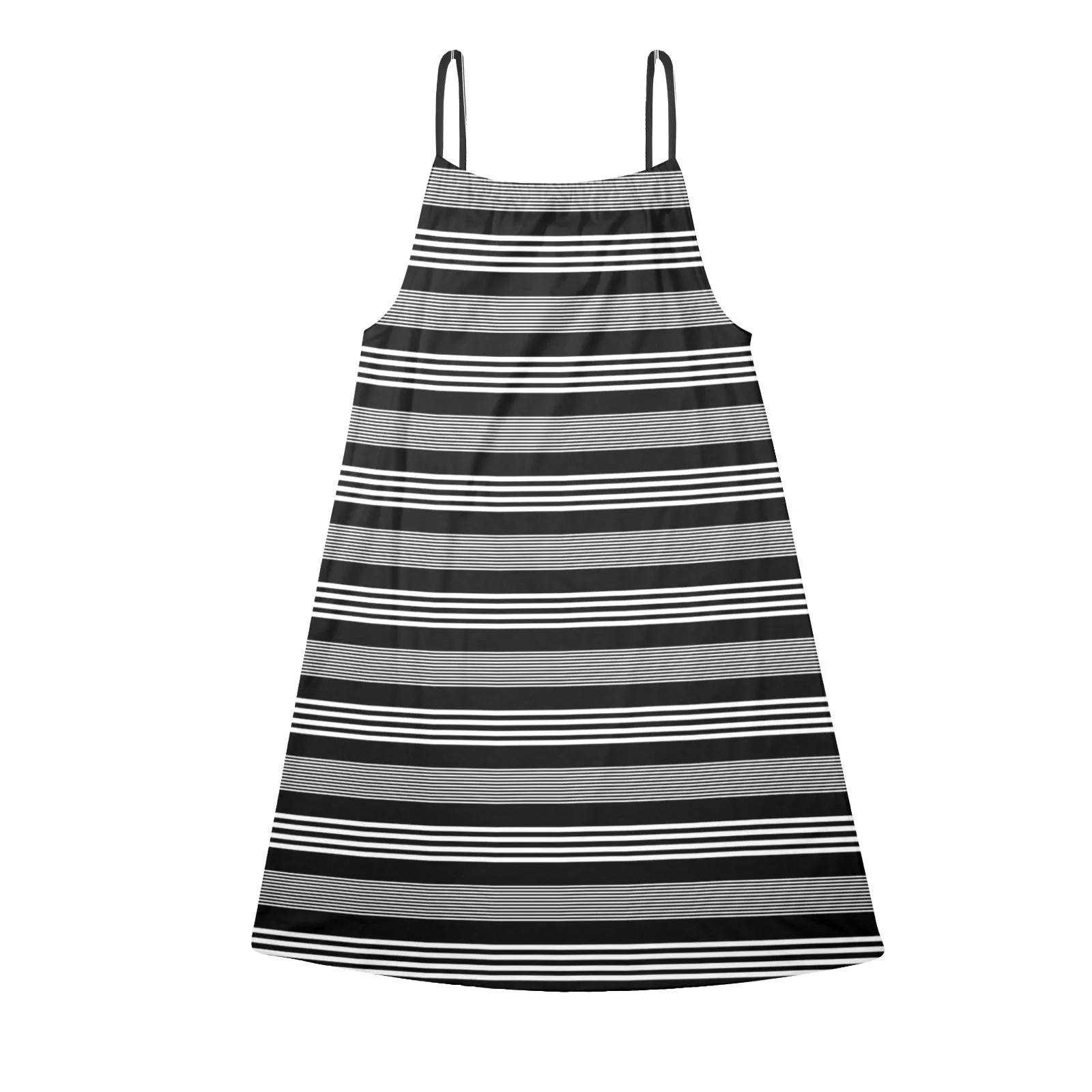 striped bw print a2 Drawstring Neck Sleeveless Dress (Model D68)