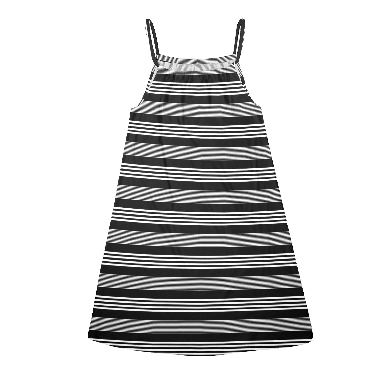 striped bw print a2 Drawstring Neck Sleeveless Dress (Model D68)