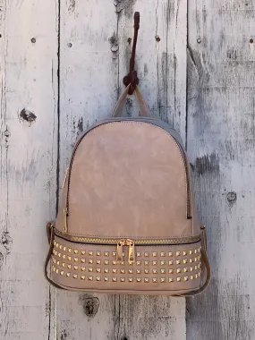 Studded Backpack & Wristlet Set in Tan