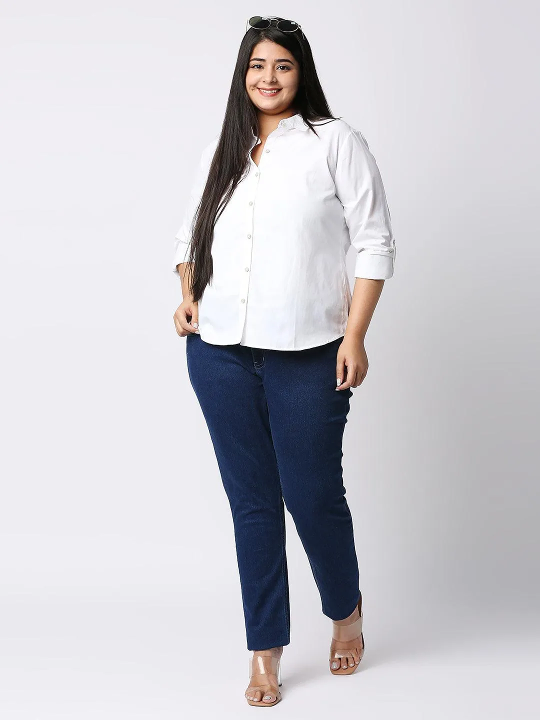 Style Quotient Women  White Solid Poly Cotton Regular Formal Shirt