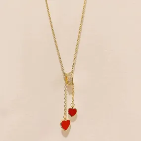 Sweetheart Double Pendant Necklace With Rhinestones Accents