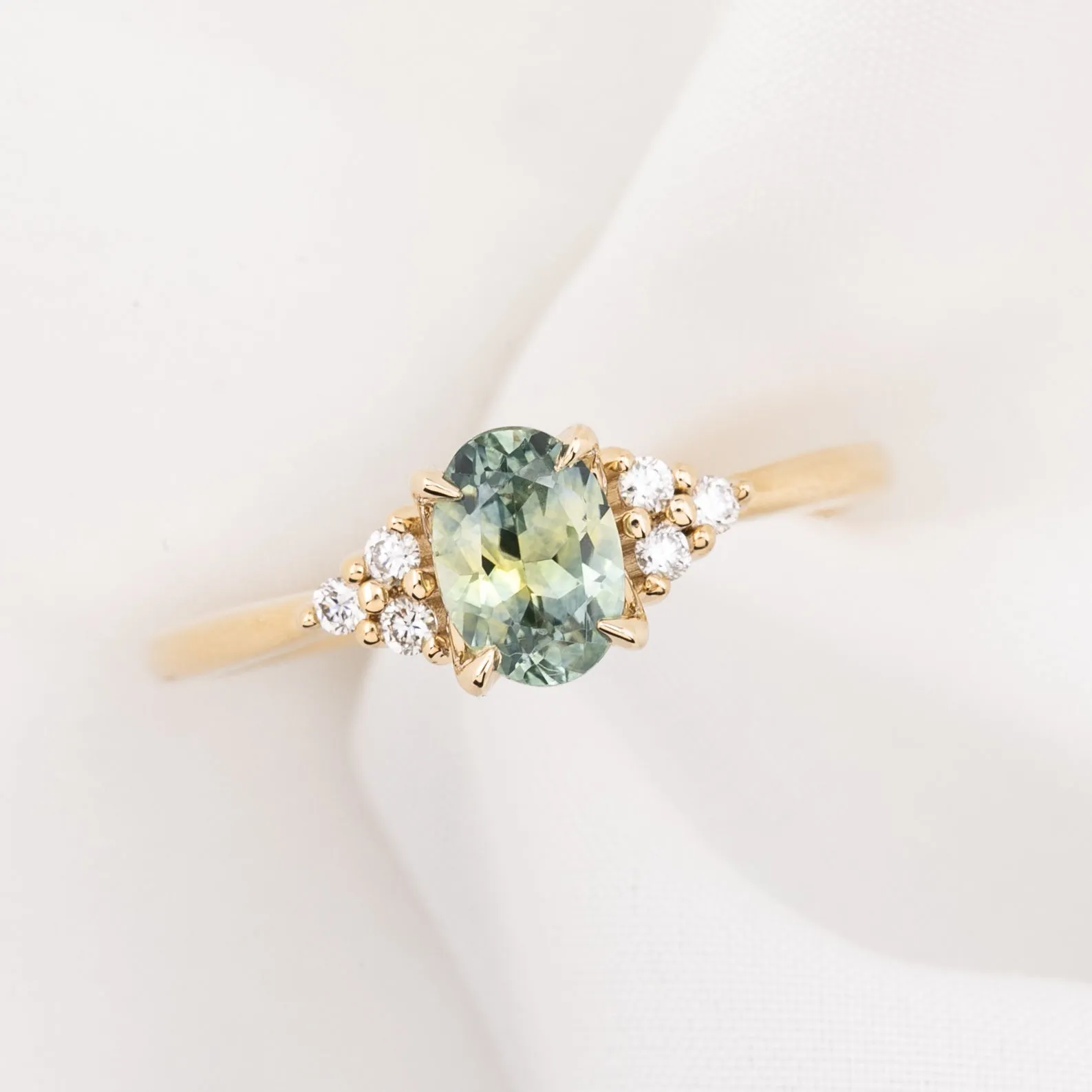 Teresa Ring 0.97ct Light Green Montana Sapphire, 14k Yellow Gold (One of a kind)