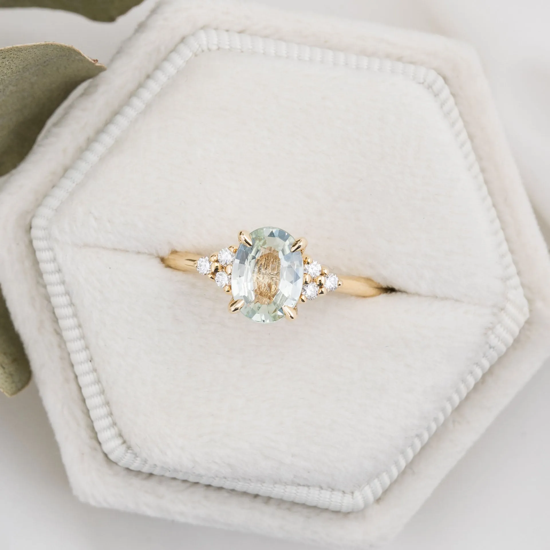 Teresa Ring 1.24ct Light Mint Green Unheated Sapphire, 14k Yellow Gold (One of a kind)