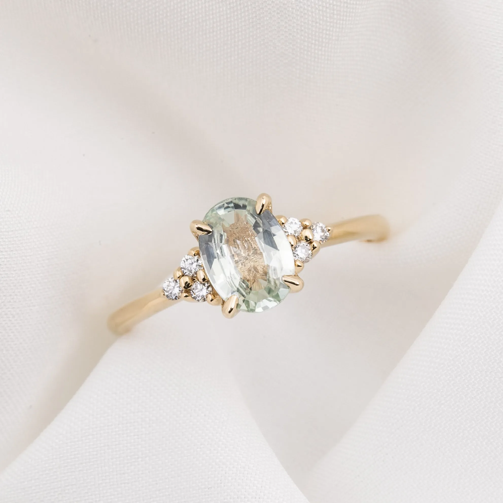 Teresa Ring 1.24ct Light Mint Green Unheated Sapphire, 14k Yellow Gold (One of a kind)