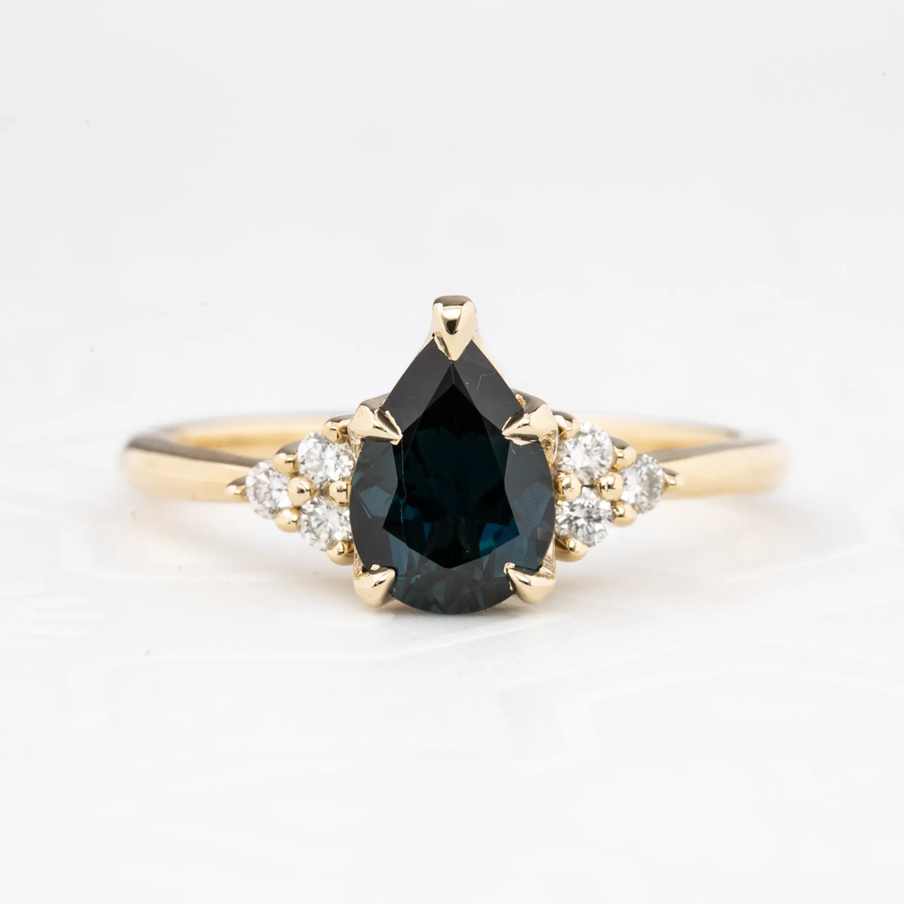 Teresa Ring 1.37ct Deep Teal Blue Queensland Sapphire, 14k Yellow Gold (One of a kind)