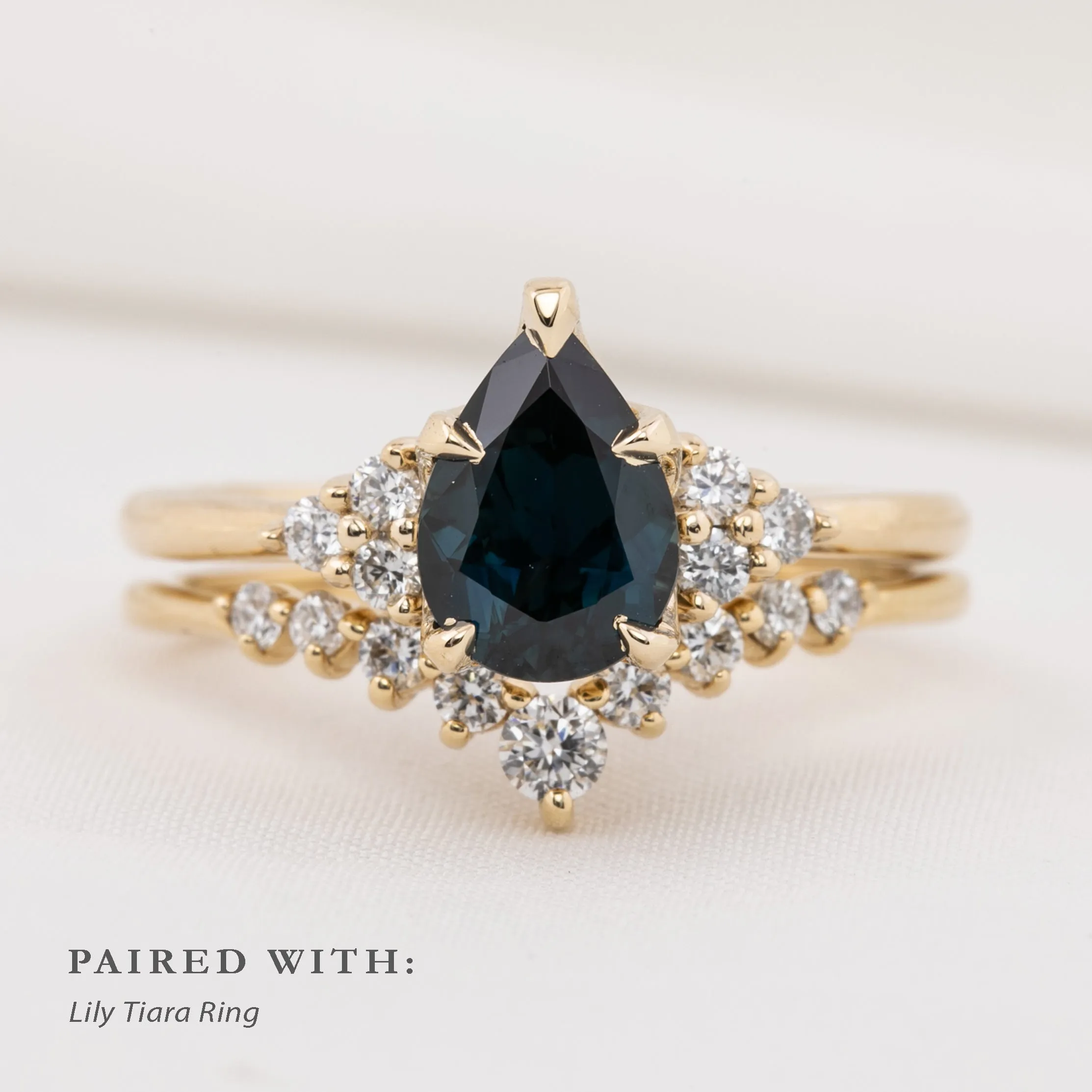 Teresa Ring 1.37ct Deep Teal Blue Queensland Sapphire, 14k Yellow Gold (One of a kind)