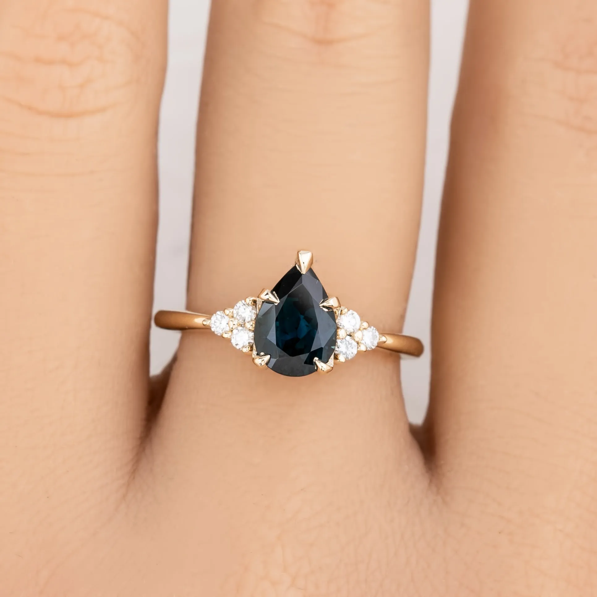 Teresa Ring 1.37ct Deep Teal Blue Queensland Sapphire, 14k Yellow Gold (One of a kind)