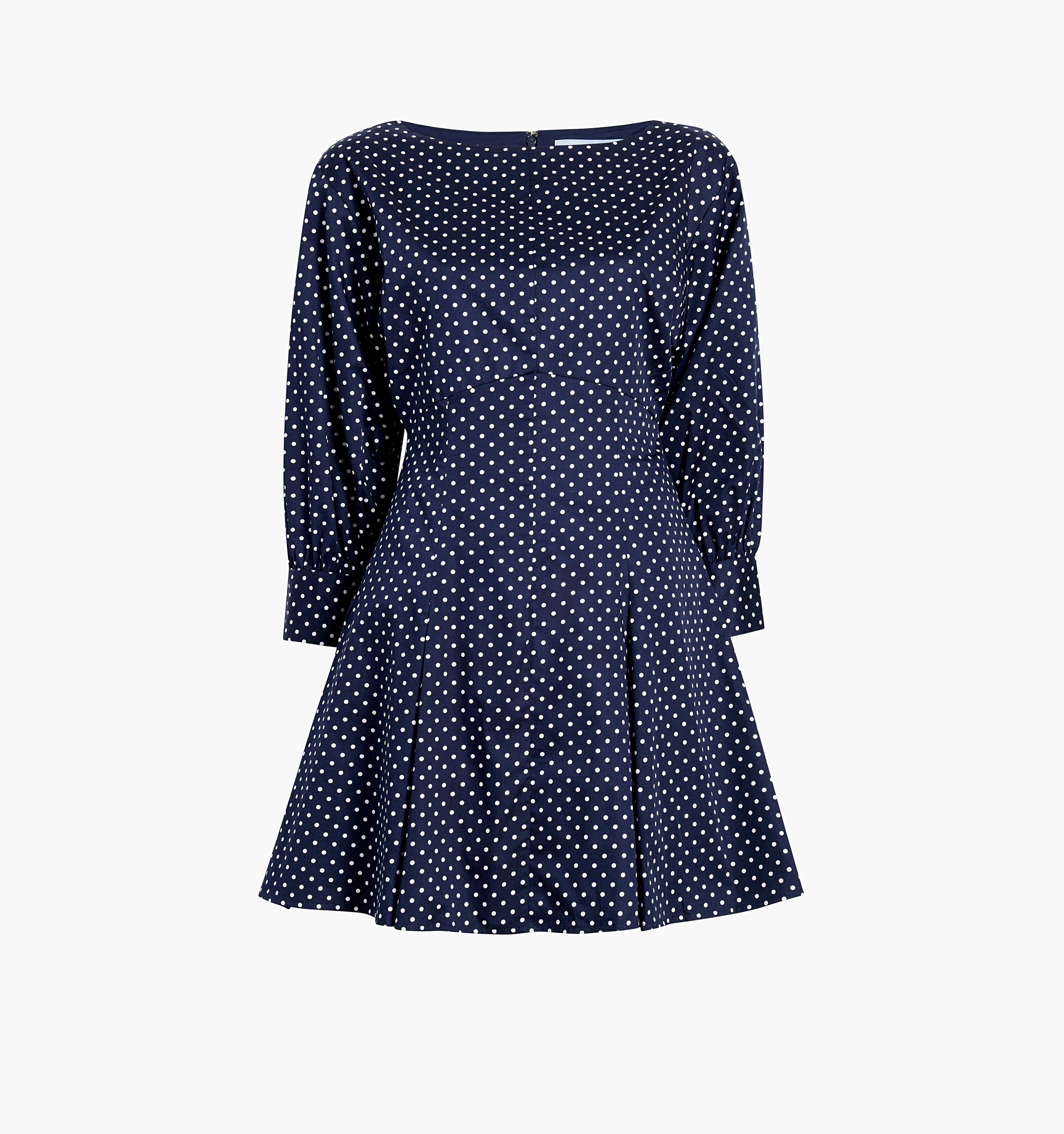 The Aveline Dress -  Navy Polka Dot Cotton Sateen