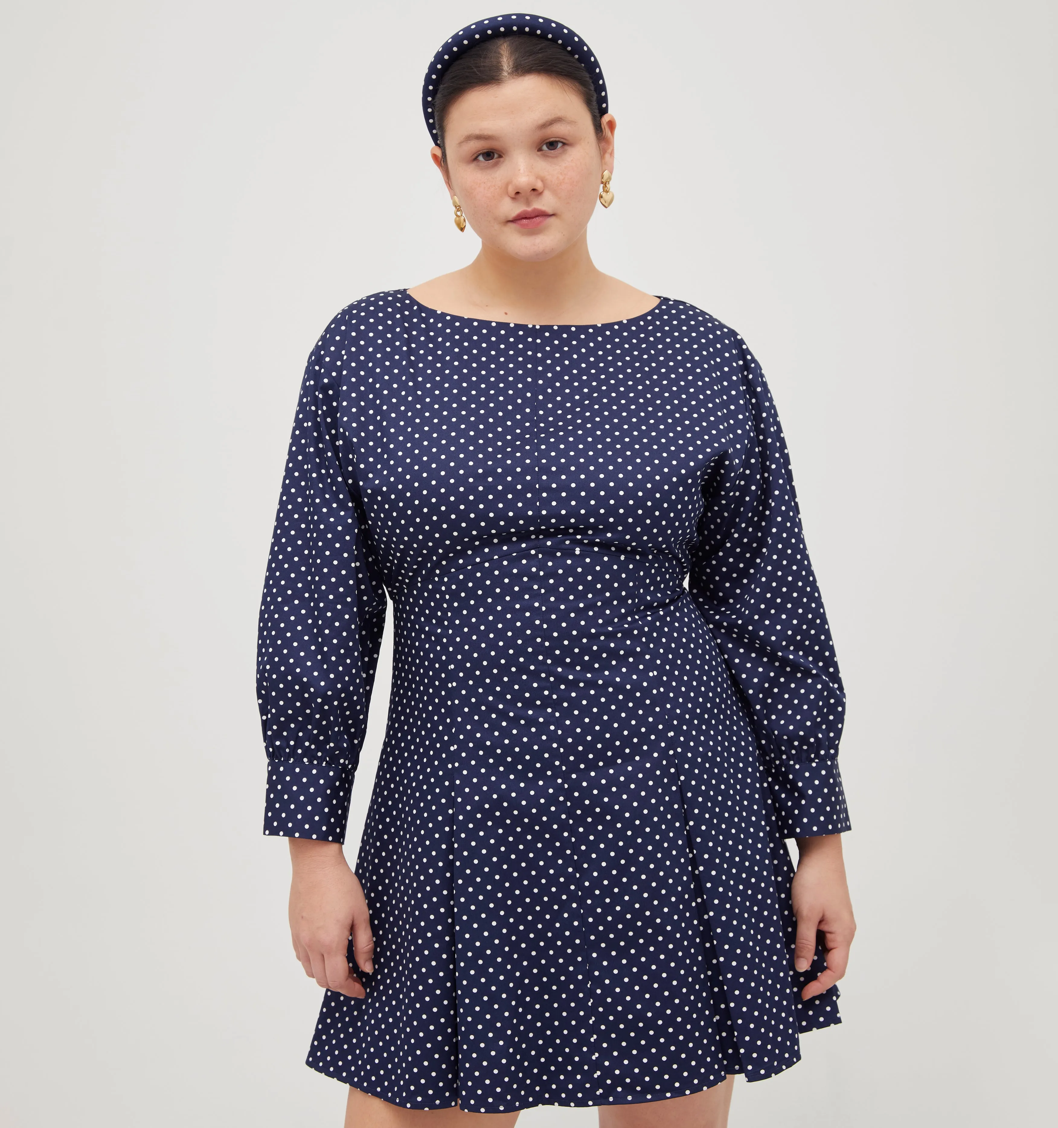 The Aveline Dress -  Navy Polka Dot Cotton Sateen