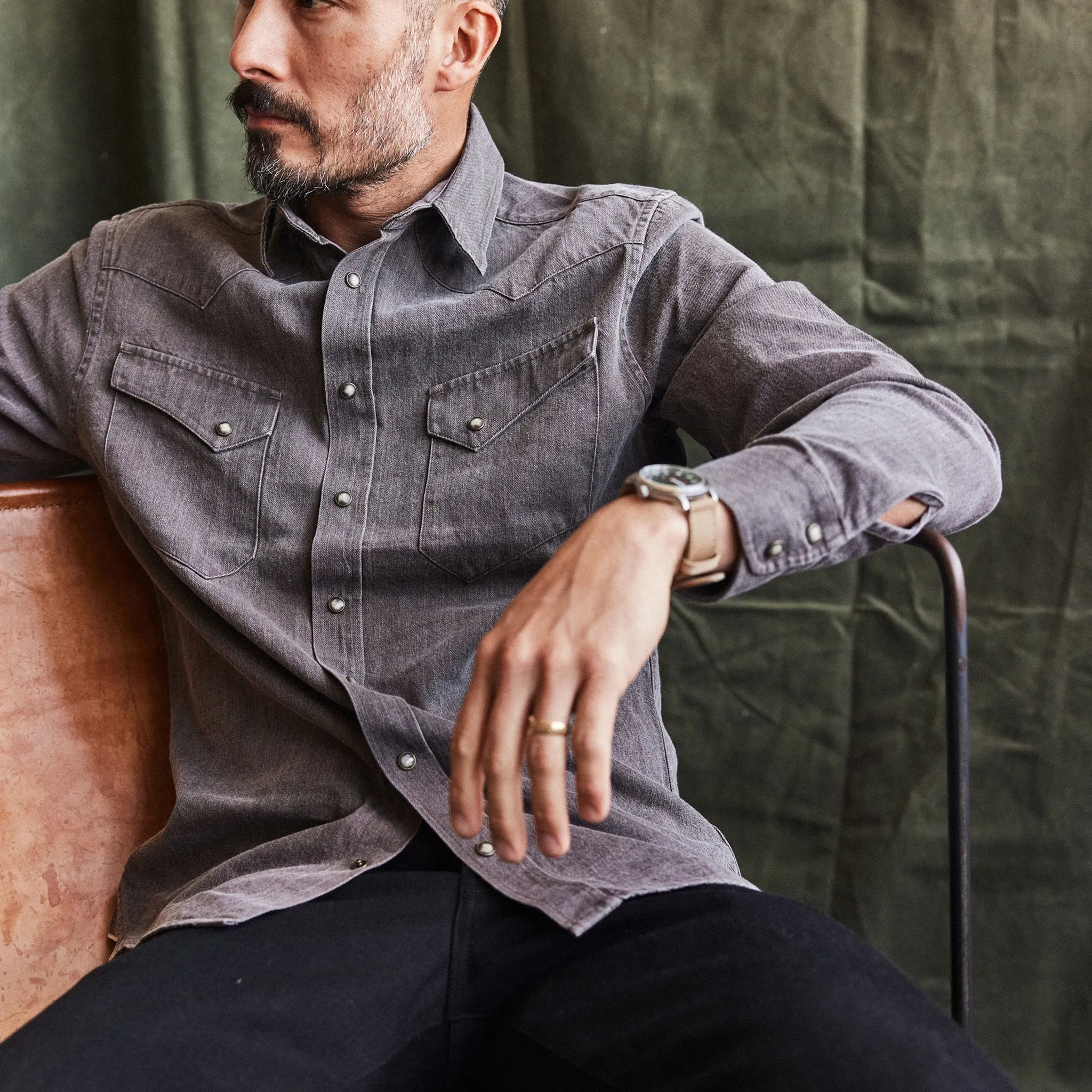 The Western Shirt in Soil Pigment Selvage Denim