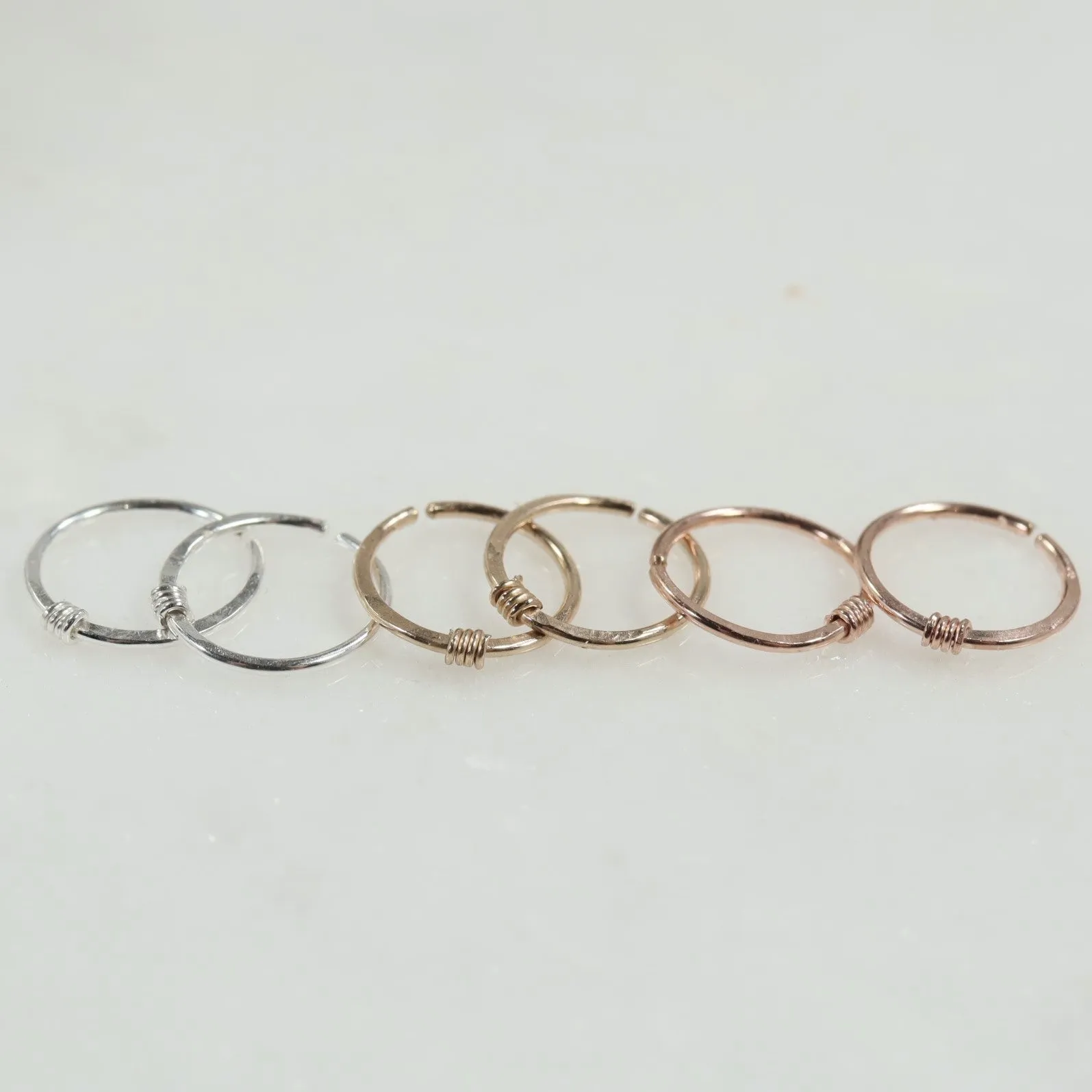 Tiny Hoop Earring Endless Hammered & Wrapped - Choose Your Diameter, Gauge, Metal